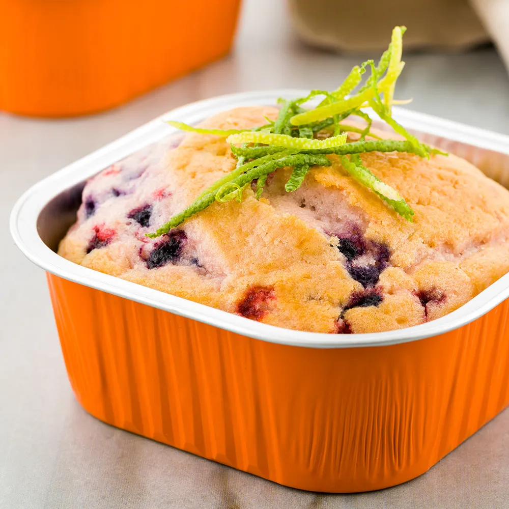 10 oz Square Orange Aluminum Baking Cup - Lids Available - 4 1/4" x 4 1/4" x 1 1/2" - 100 count box