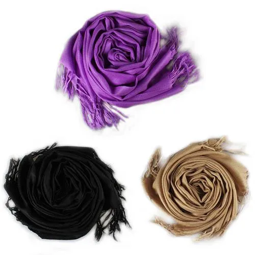 3-Piece Set: Pure Color Tassel Artificial Cashmere Shawl Soft Wrap