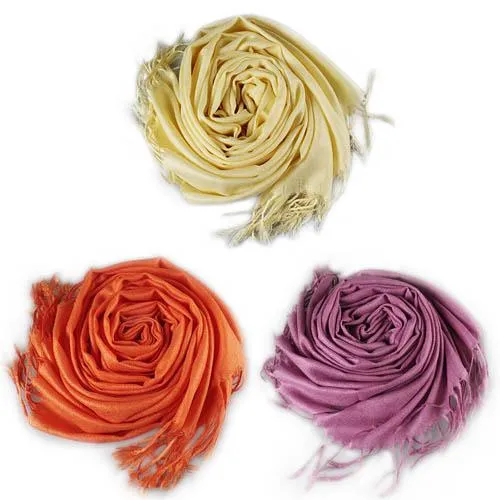 3-Piece Set: Pure Color Tassel Artificial Cashmere Shawl Soft Wrap
