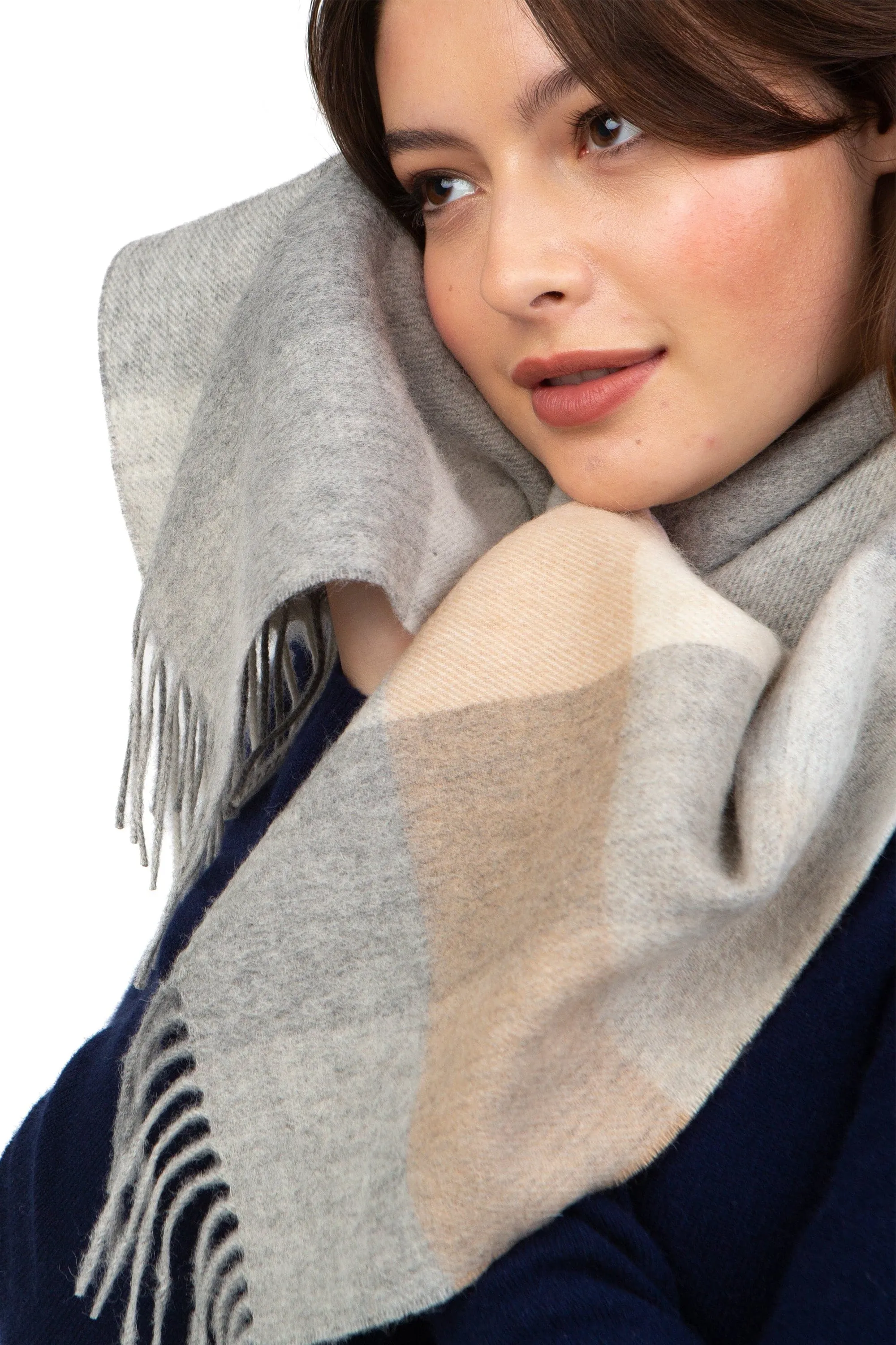 3 Square Check Lambswool Scarf - Coastal