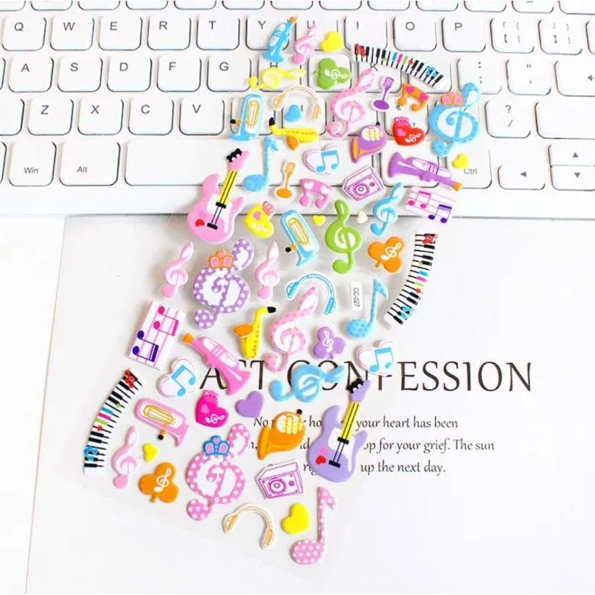 3D Music Note & Instrument Stickers Sheet - Student Rewards