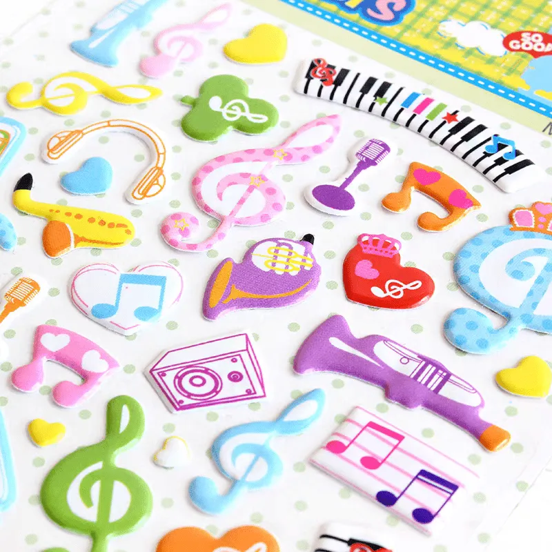 3D Music Note & Instrument Stickers Sheet - Student Rewards