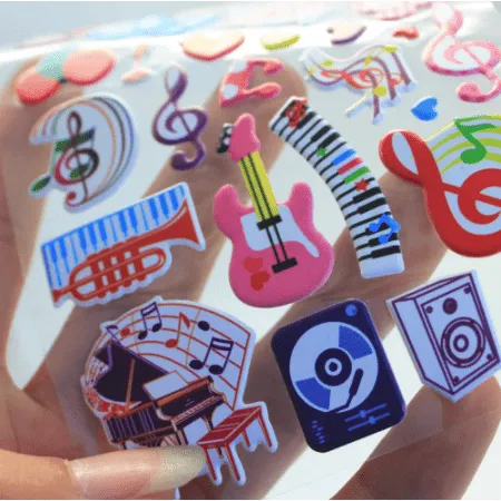 3D Music Note & Instrument Stickers Sheet - Student Rewards