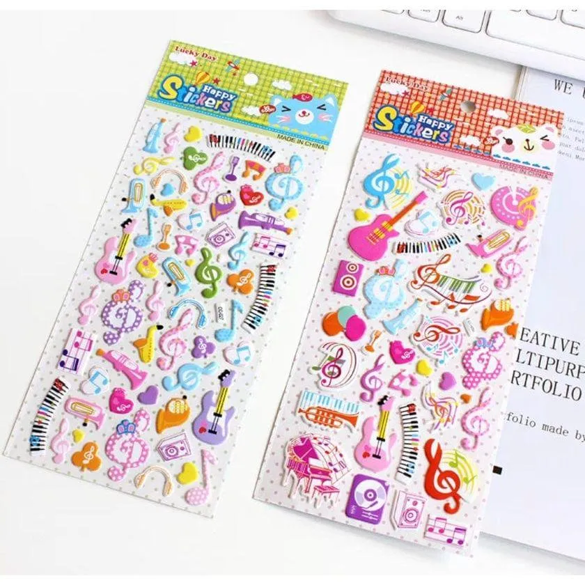 3D Music Note & Instrument Stickers Sheet - Student Rewards