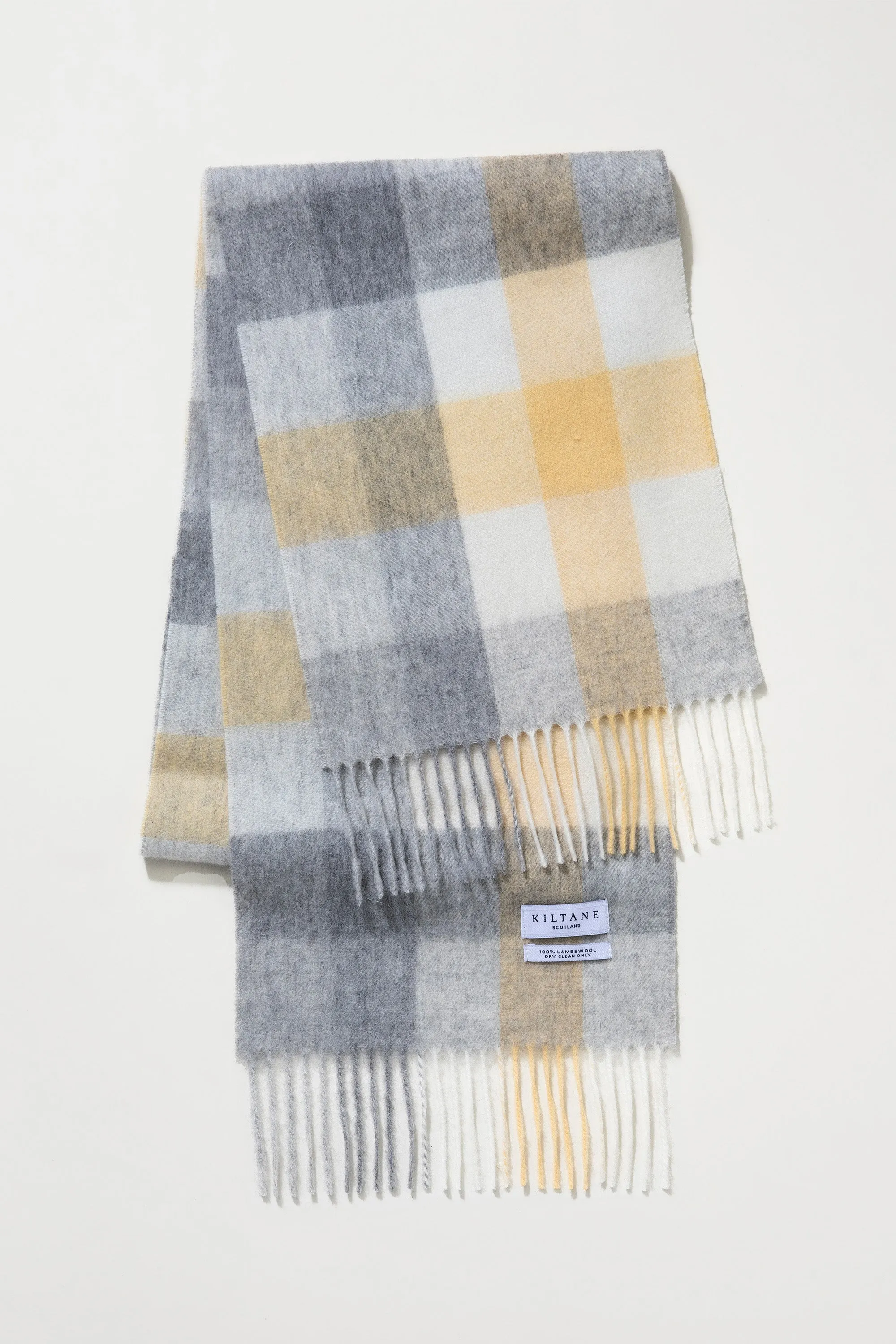 5 Square Check Lambswool Scarf - Butter