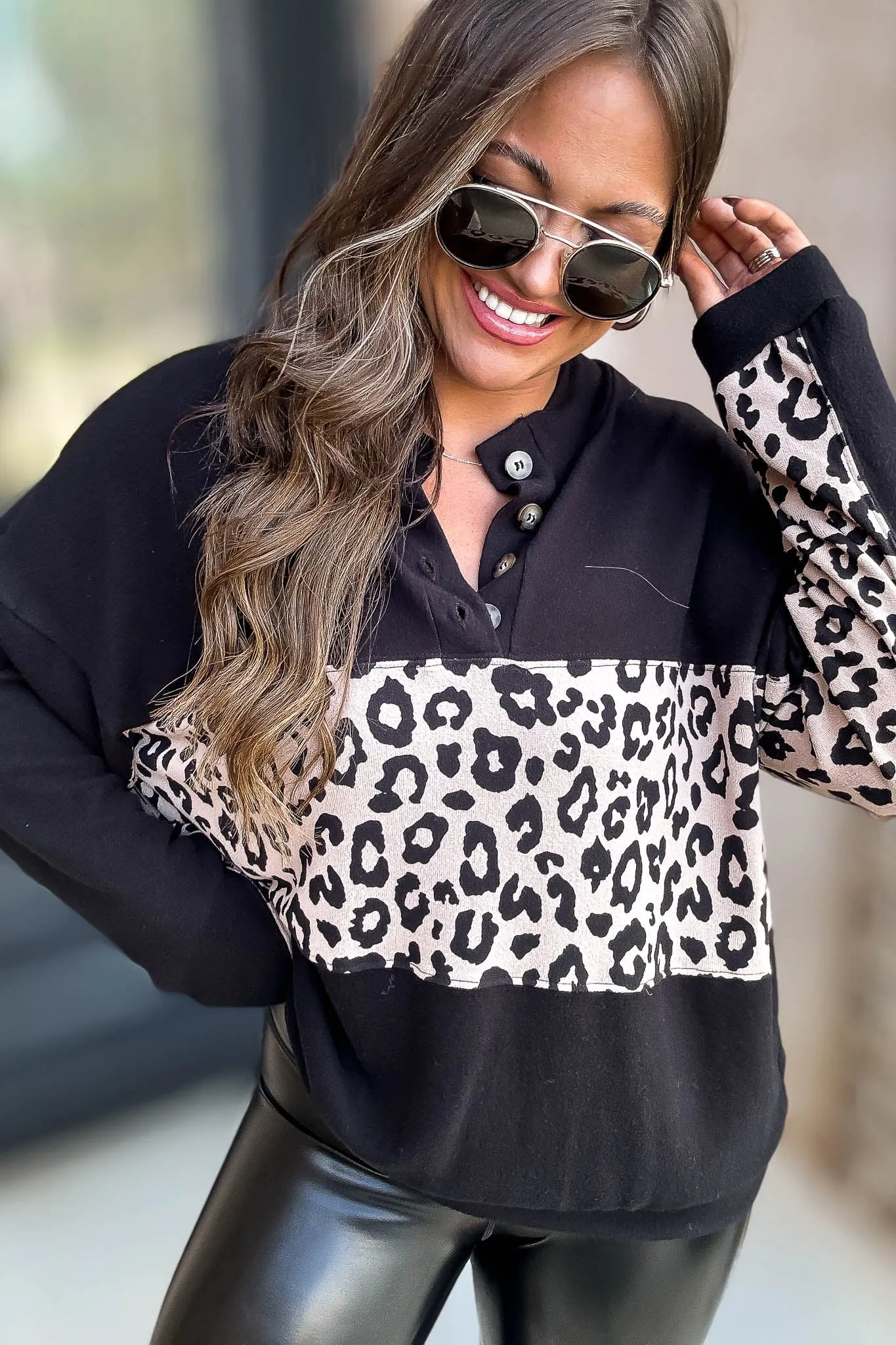 Animal Print Contrast Pullover