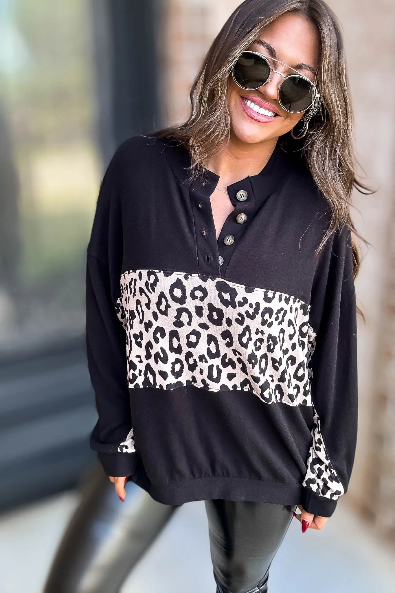Animal Print Contrast Pullover
