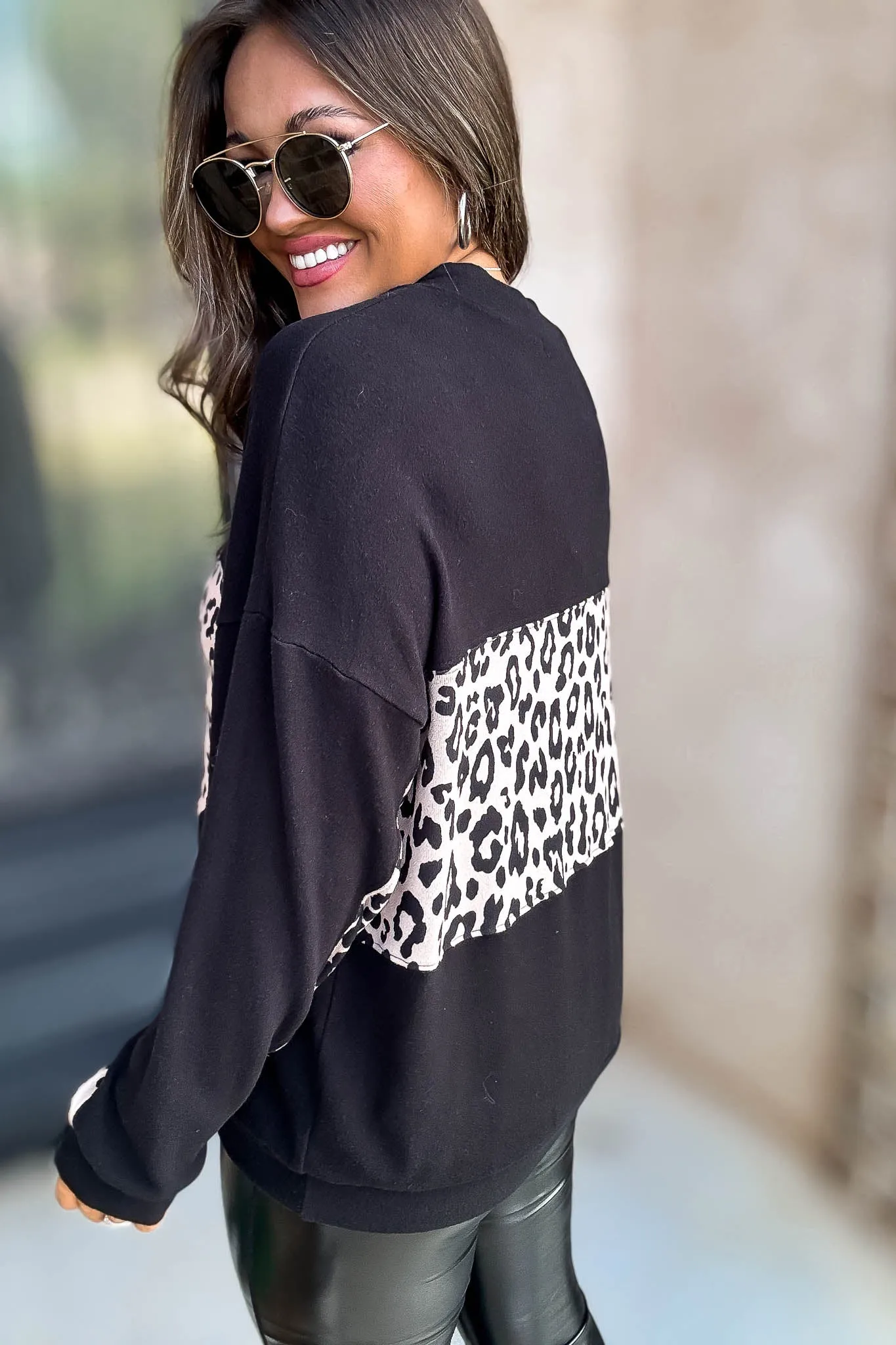 Animal Print Contrast Pullover