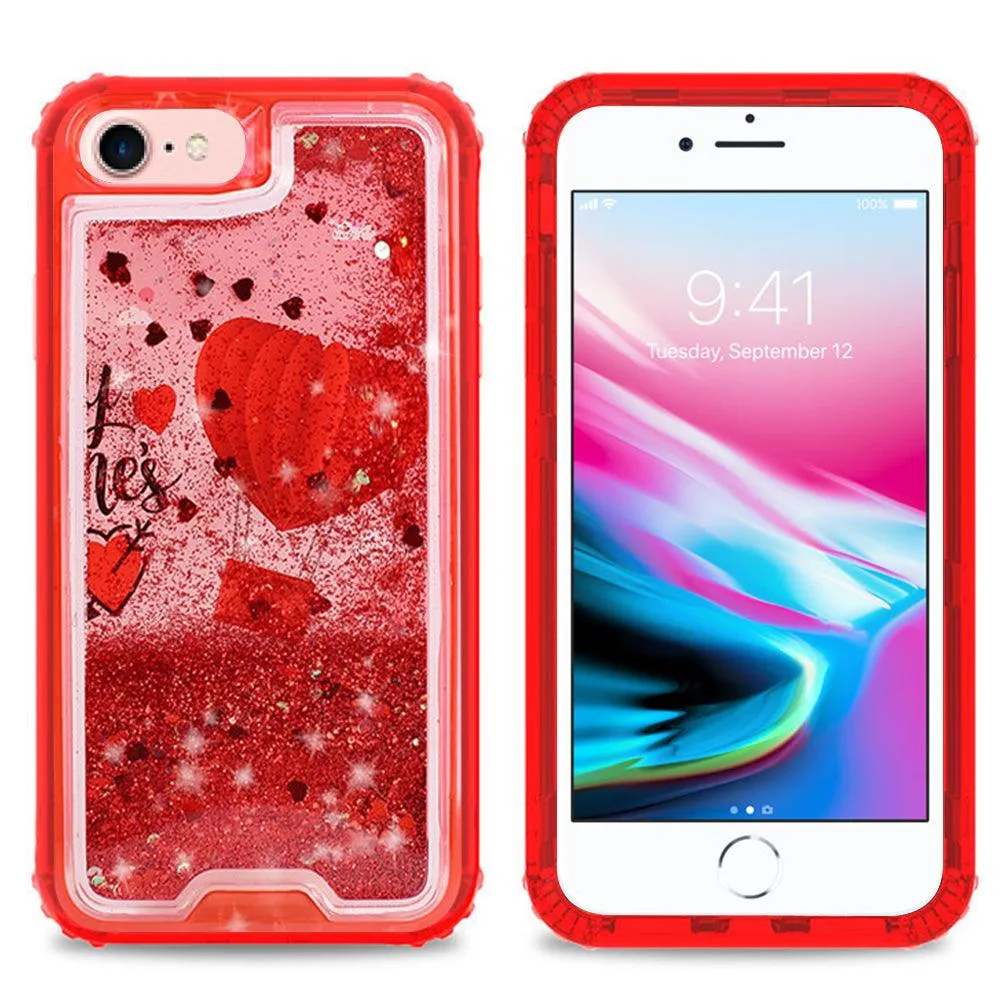 Apple iPhone 8 / iPhone 7 / iPhone 6/6S Designer Transparent Defender Flowing Liquid Glitter Owl/Flamingo/Hearts Case by Modes
