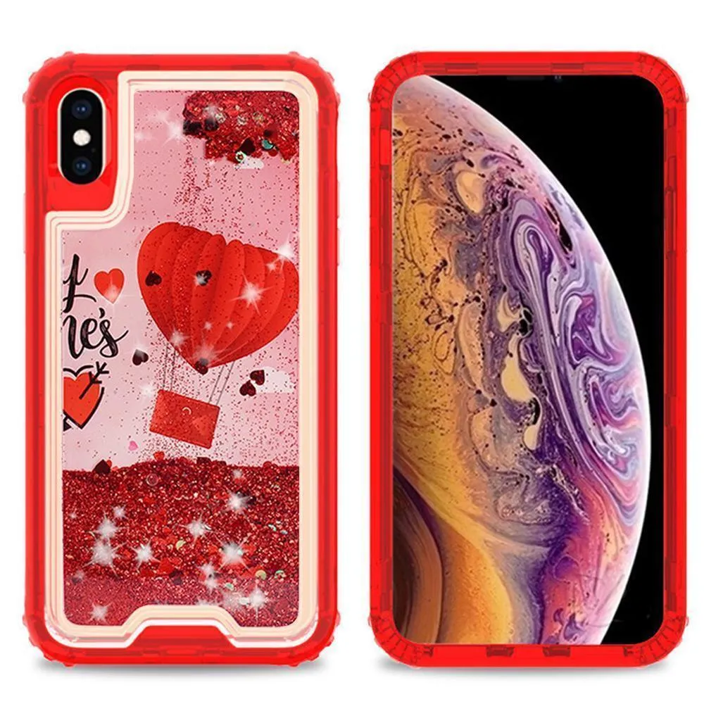 Apple iPhone XS / iPhone X Designer Transparent Defender Flowing Liquid Glitter Owl/Flamingo/Hearts Case by Modes