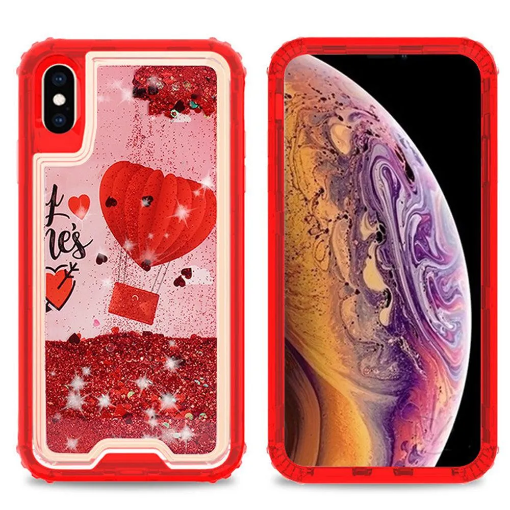 Apple iPhone XS / iPhone X Designer Transparent Defender Flowing Liquid Glitter Owl/Flamingo/Hearts Case by Modes