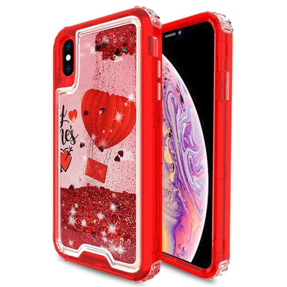Apple iPhone XS / iPhone X Designer Transparent Defender Flowing Liquid Glitter Owl/Flamingo/Hearts Case by Modes