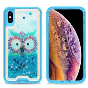 Apple iPhone XS / iPhone X Designer Transparent Defender Flowing Liquid Glitter Owl/Flamingo/Hearts Case by Modes