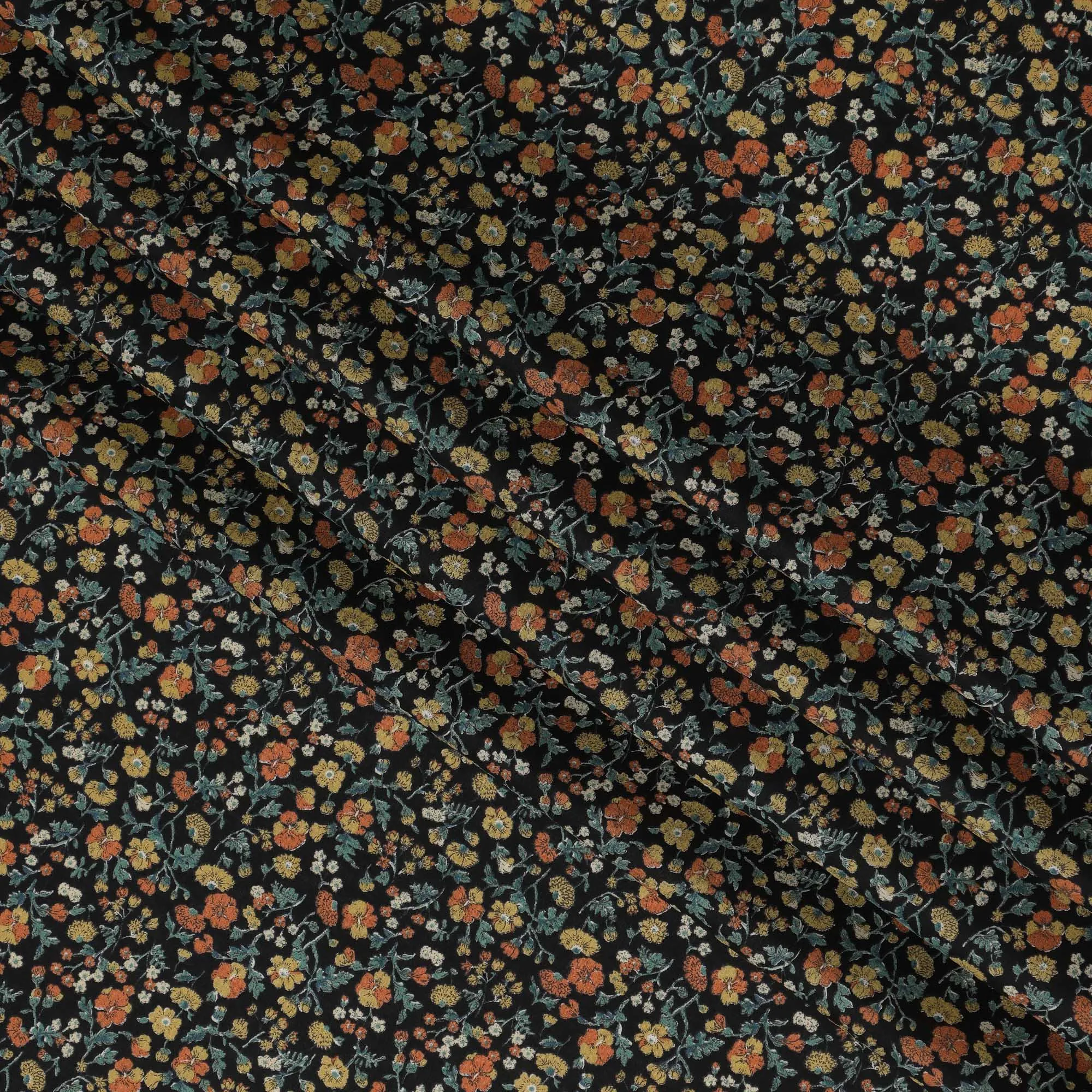 Black and Orange Floral Cotton Lawn Digital Print Fabric - 110 cm Width-D21230