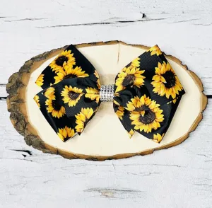 Black sunflowers print 7.5" hair bow (set of 4pcs for $9.99) DLH0824-29