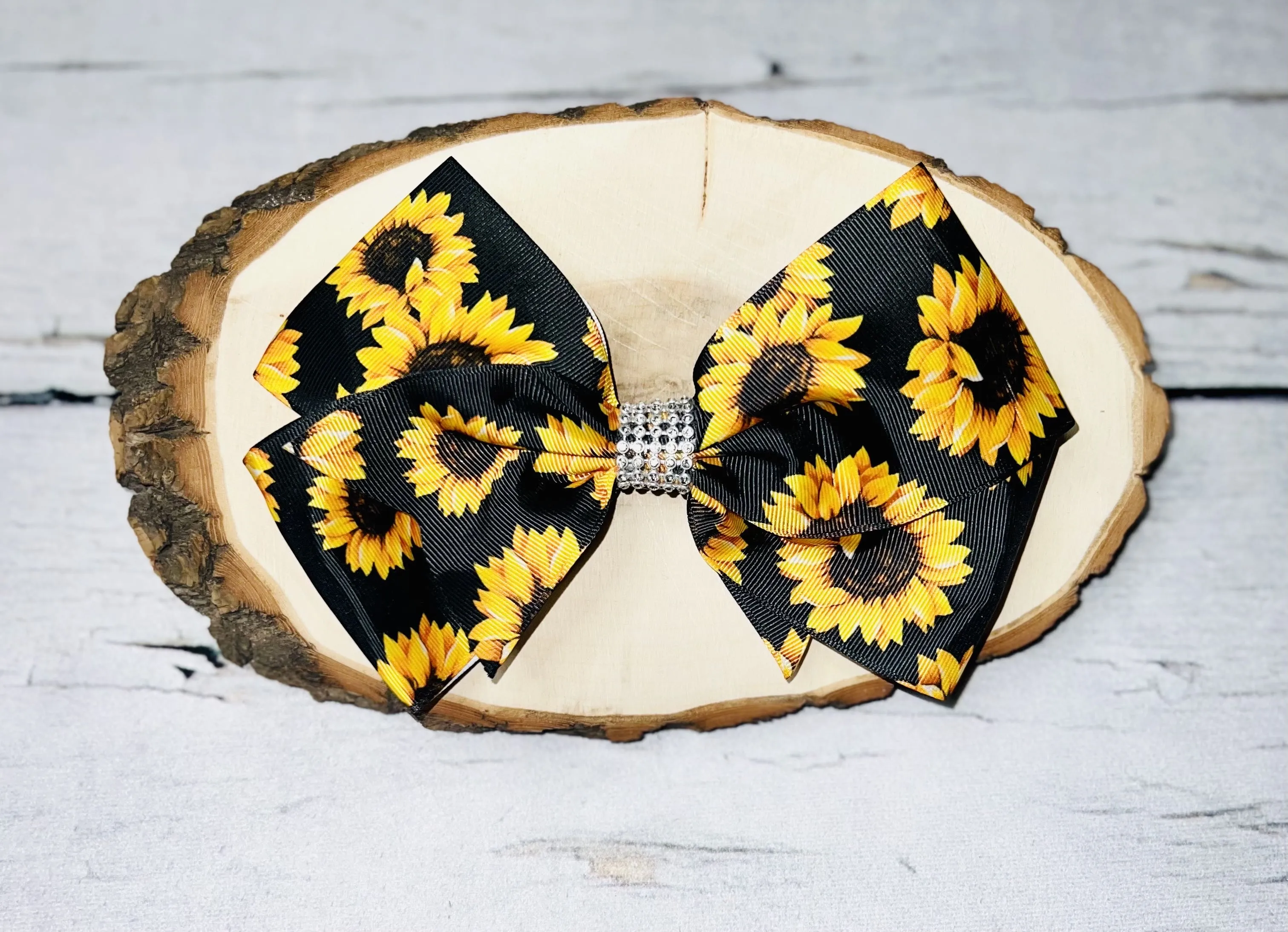 Black sunflowers print 7.5" hair bow (set of 4pcs for $9.99) DLH0824-29