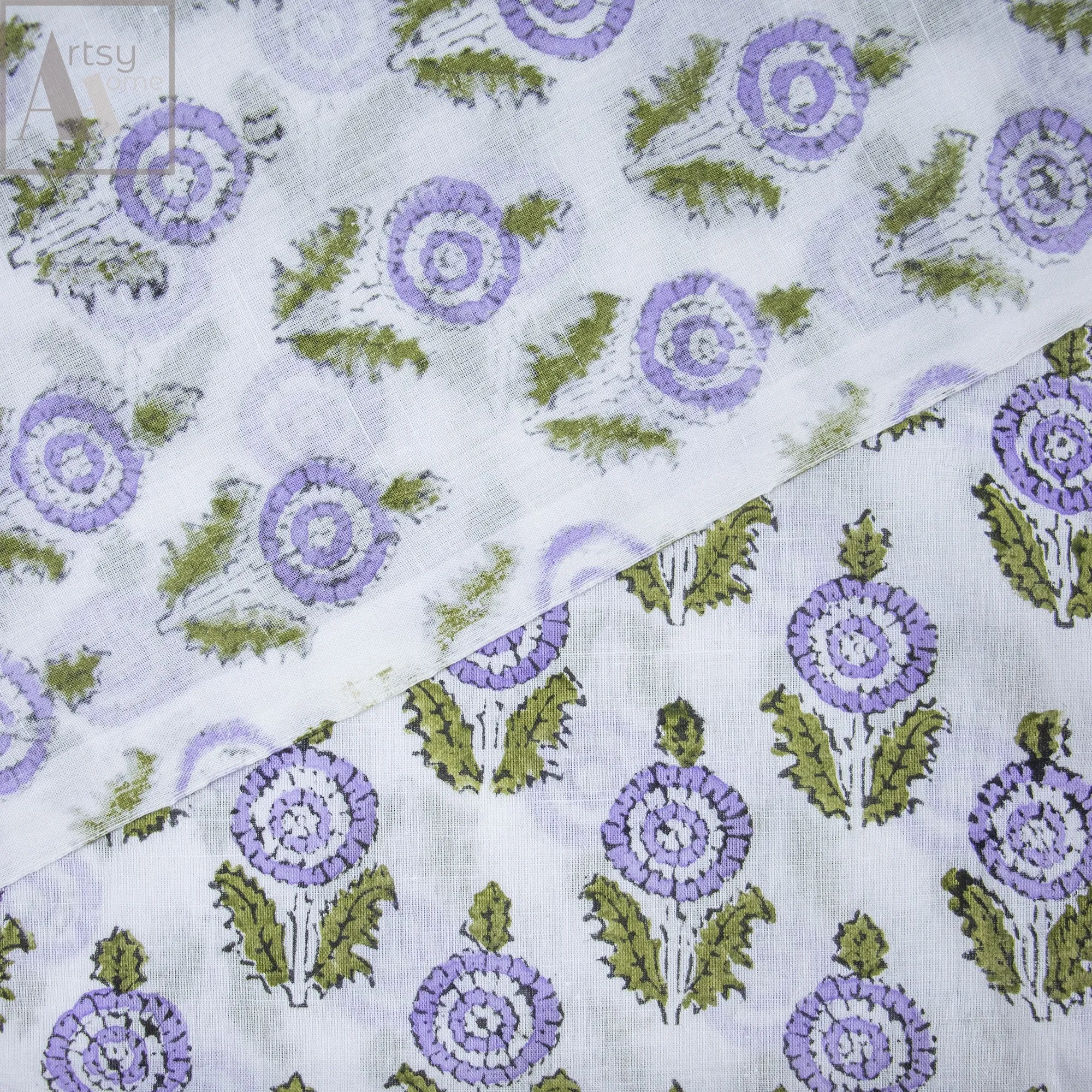 Blue Floral Block Printing Materials Soft Cotton Fabric