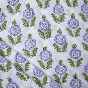 Blue Floral Block Printing Materials Soft Cotton Fabric