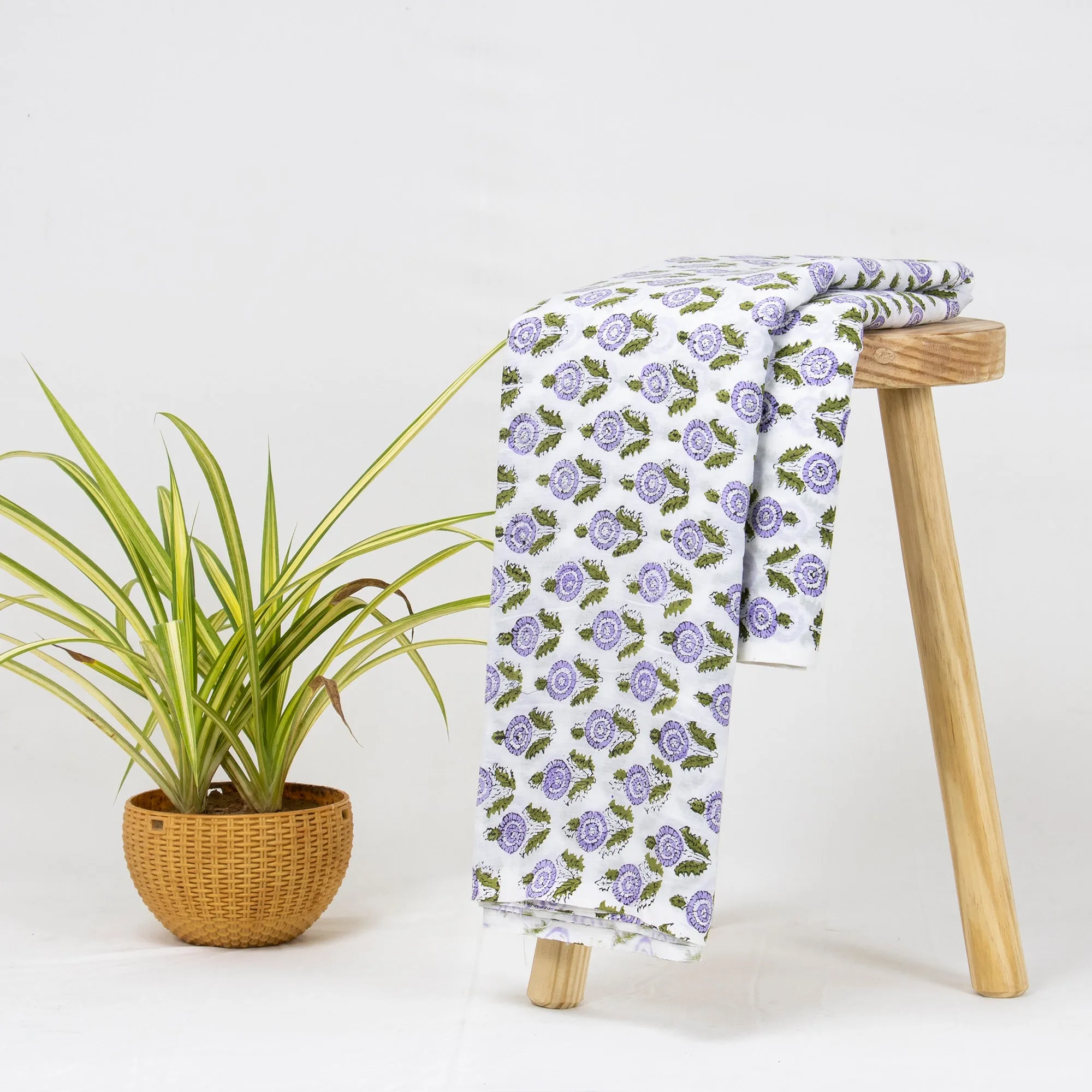 Blue Floral Block Printing Materials Soft Cotton Fabric