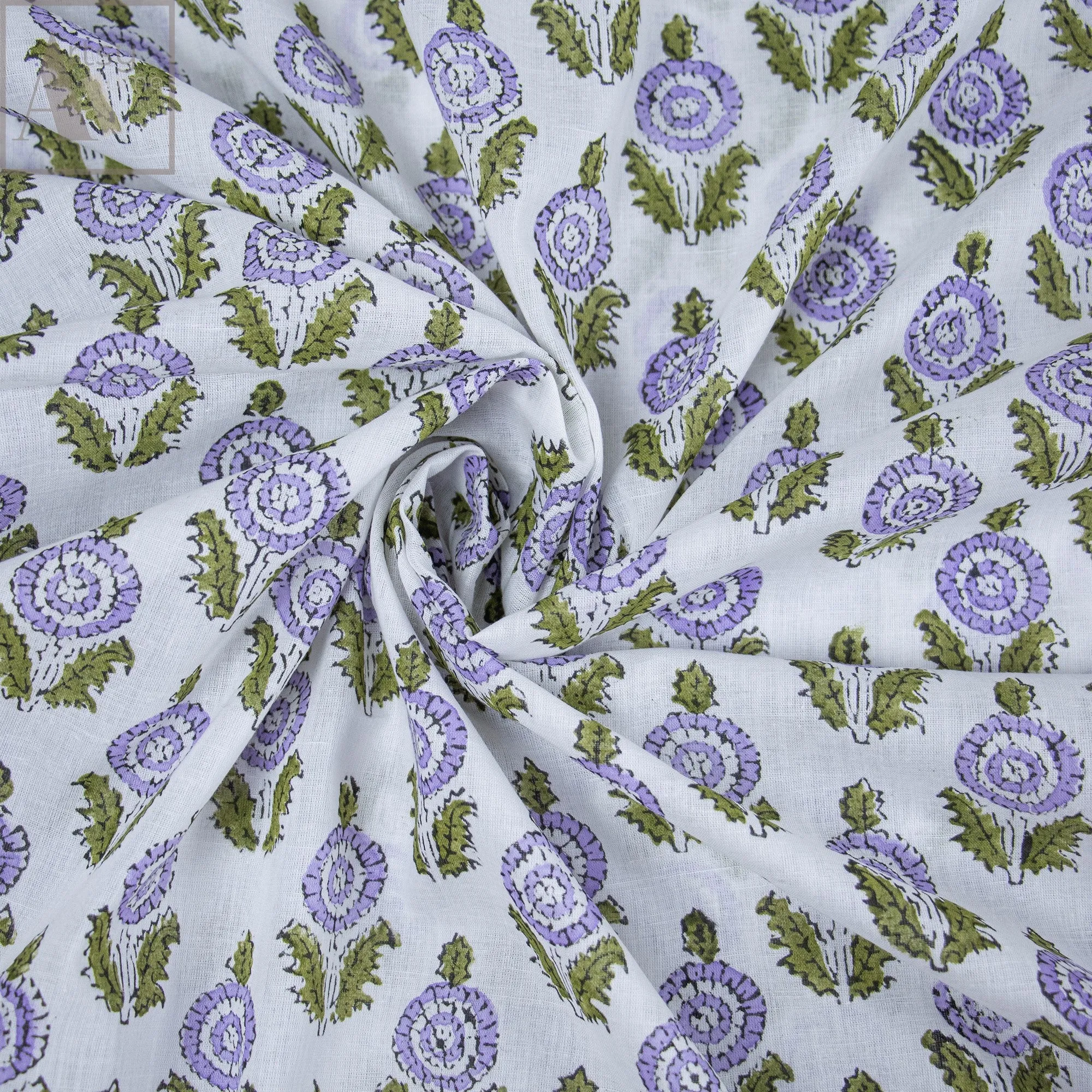 Blue Floral Block Printing Materials Soft Cotton Fabric