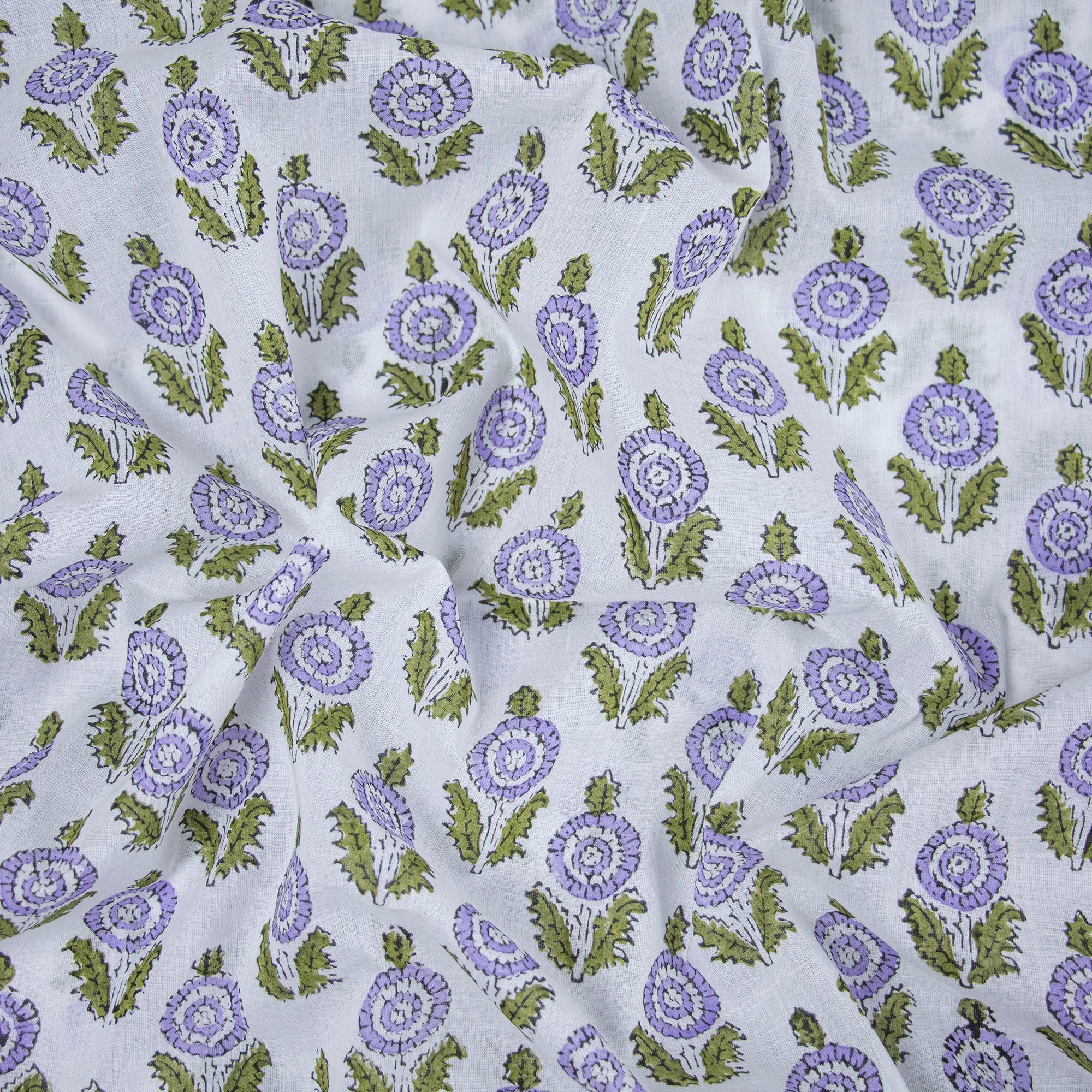 Blue Floral Block Printing Materials Soft Cotton Fabric