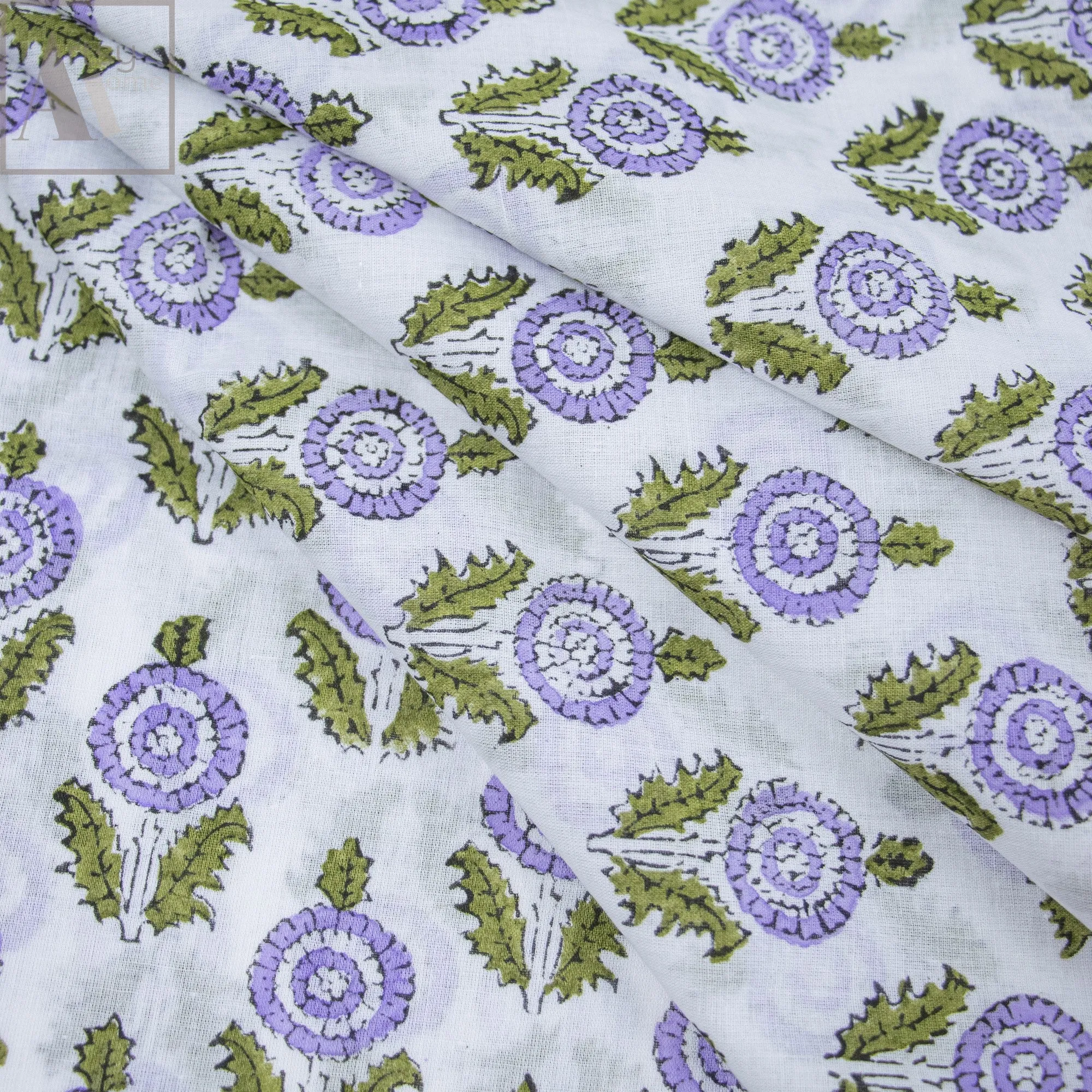 Blue Floral Block Printing Materials Soft Cotton Fabric