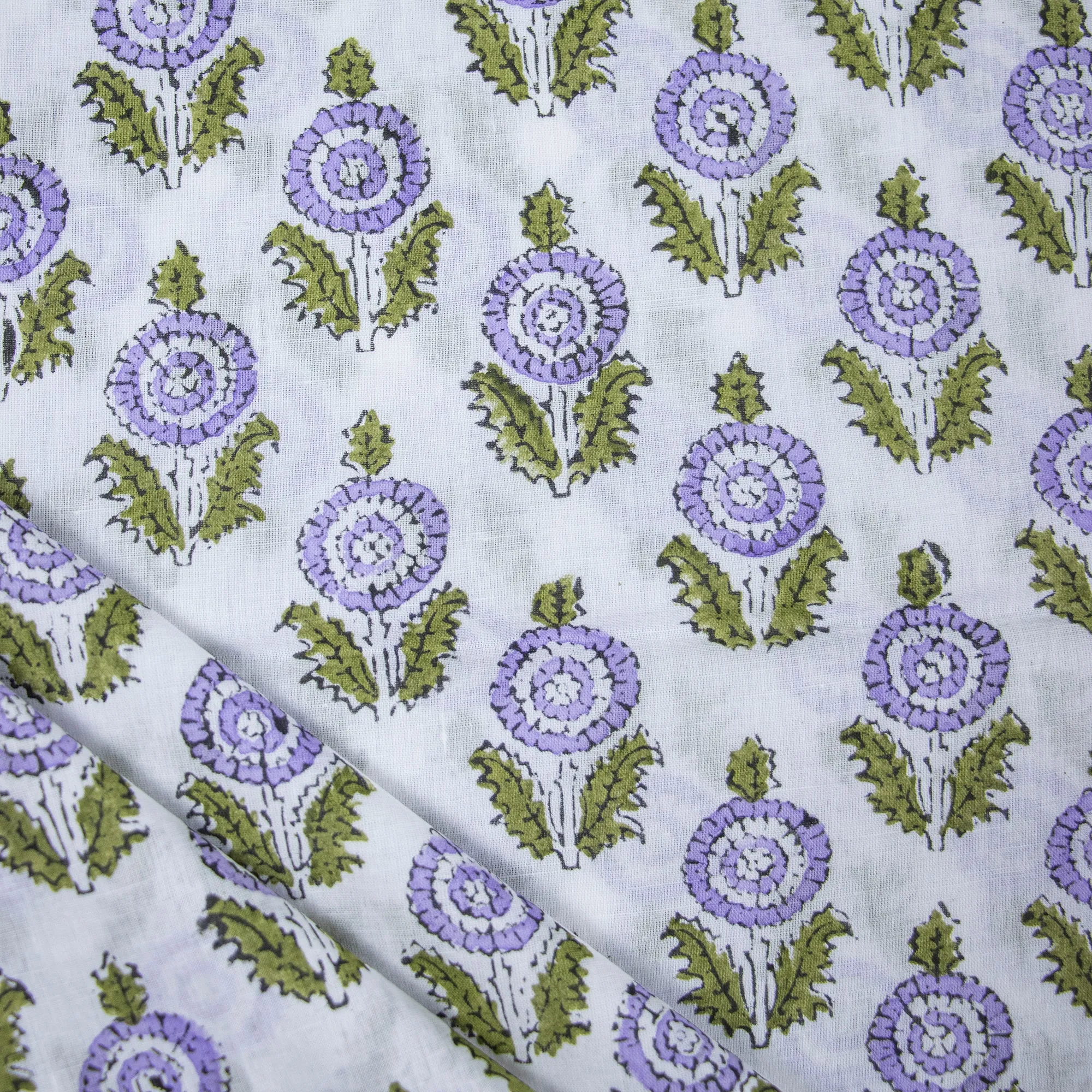 Blue Floral Block Printing Materials Soft Cotton Fabric