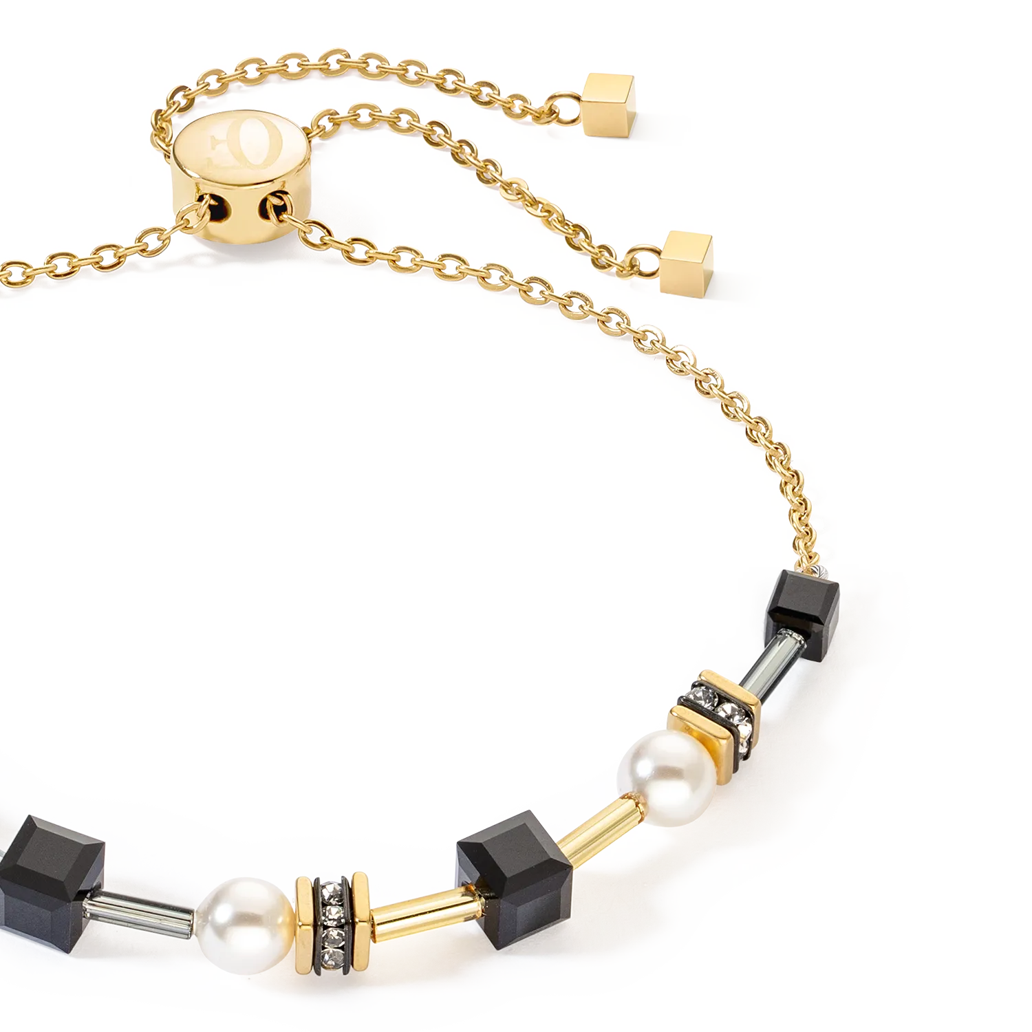 Bracelet Mysterious Cubes & Pearls gold-black