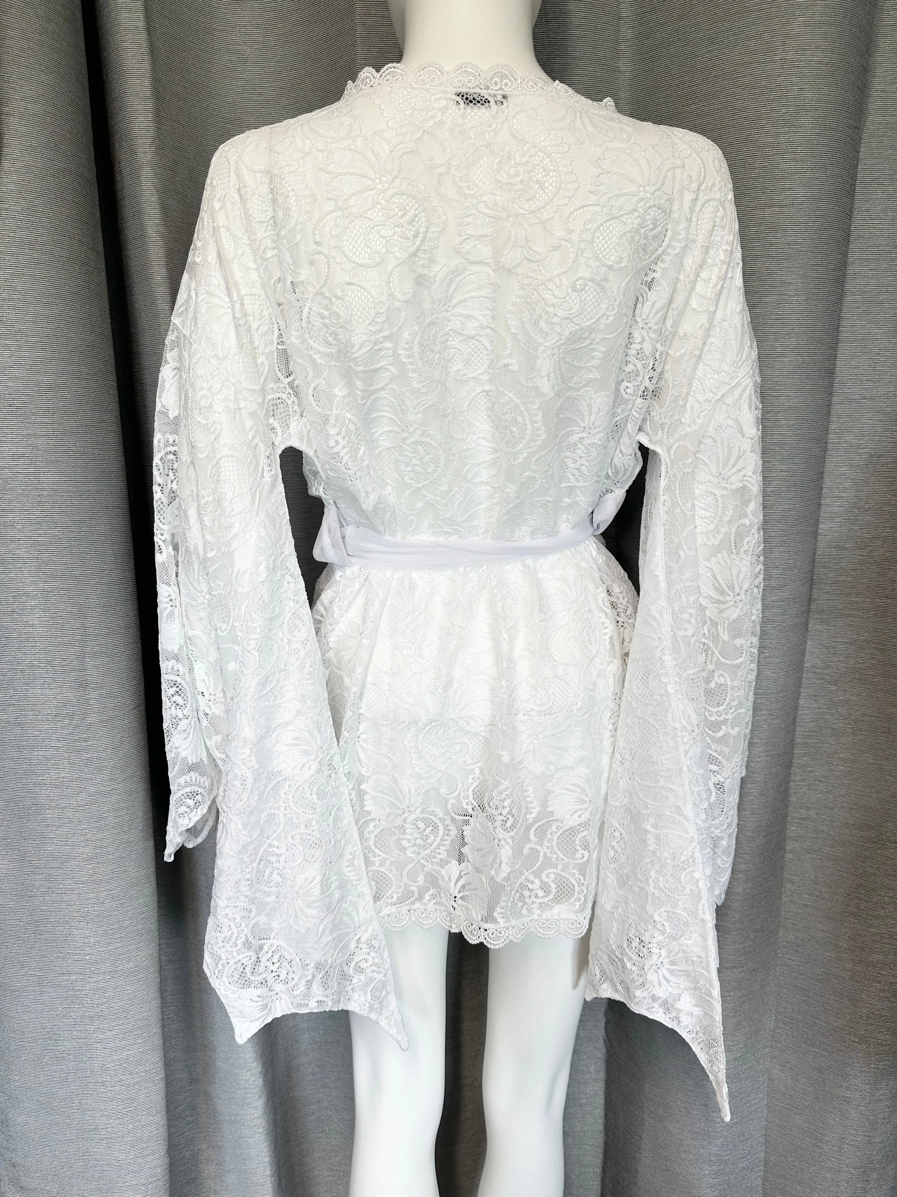 Clearance Ready to Ship - Bridal White Lace Bat Wing Kimono Sample
