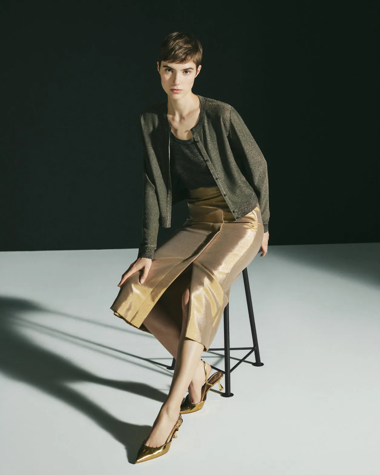 Cotton and Lurex Pencil Skirt with Slit