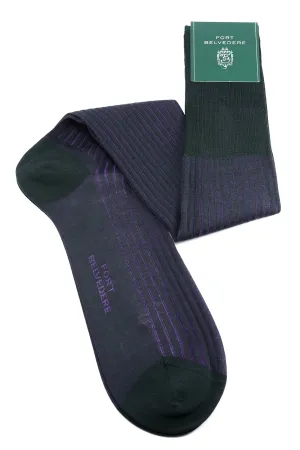 Dark Green & Purple Shadow Stripe Cotton Socks