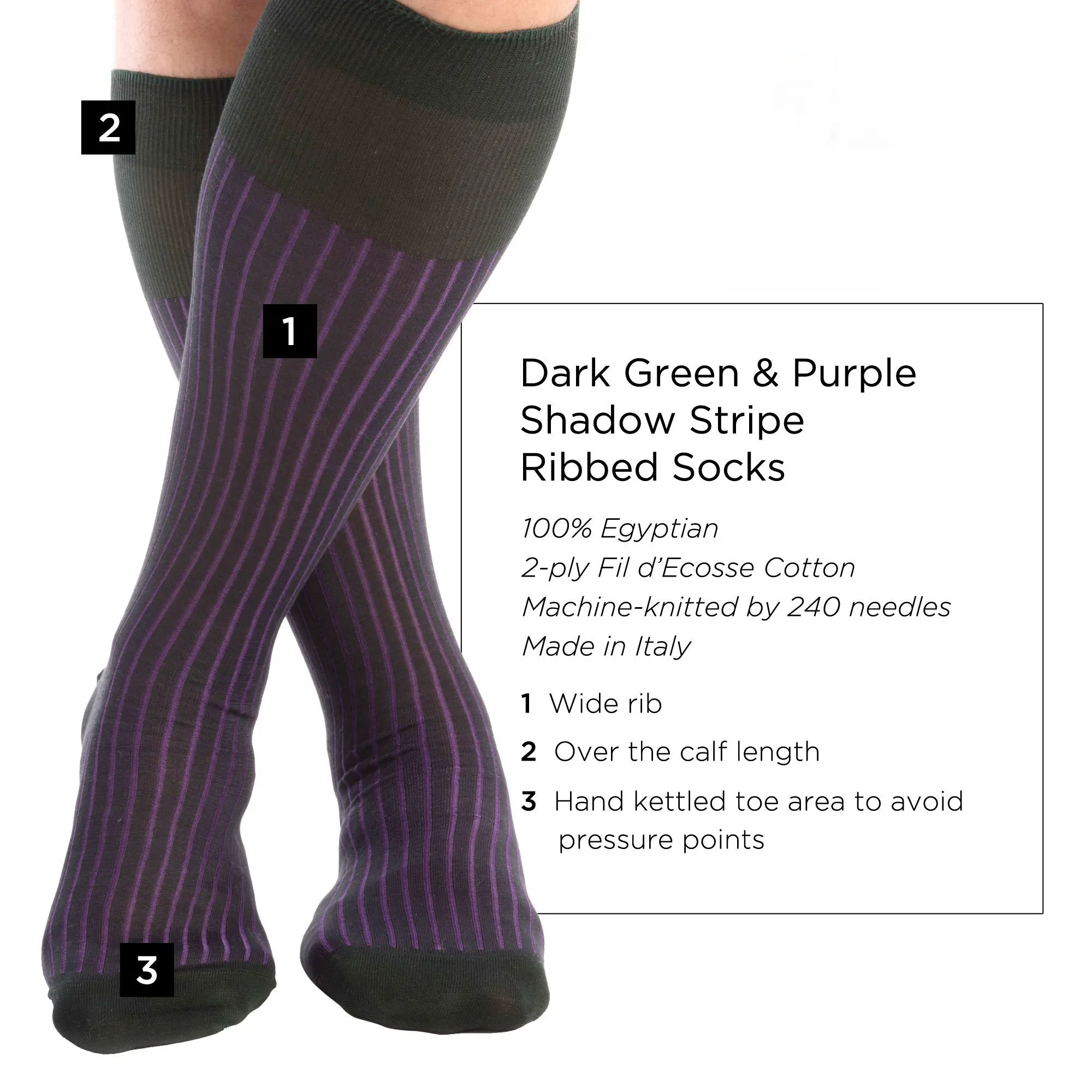 Dark Green & Purple Shadow Stripe Cotton Socks