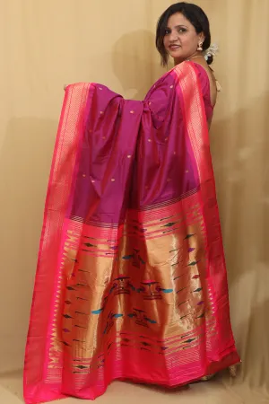 Elegant Design - Purple Paithani Silk Peacock Design Saree