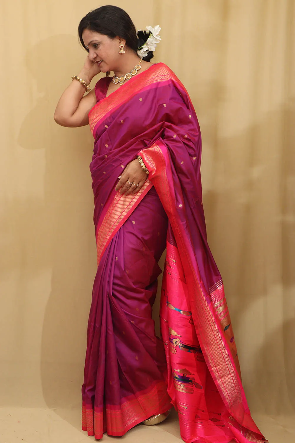 Elegant Design - Purple Paithani Silk Peacock Design Saree