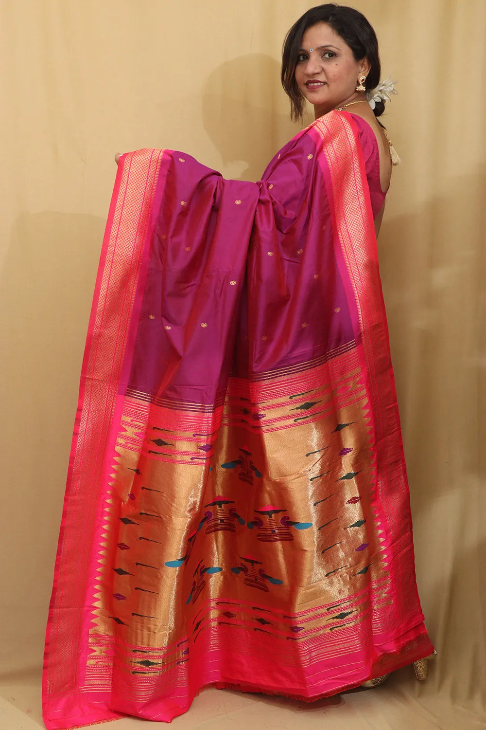 Elegant Design - Purple Paithani Silk Peacock Design Saree