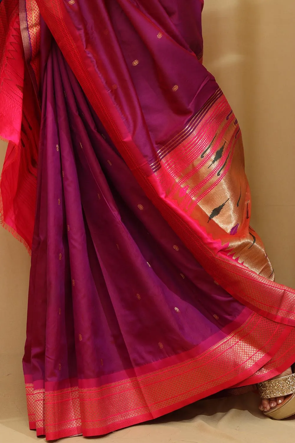Elegant Design - Purple Paithani Silk Peacock Design Saree