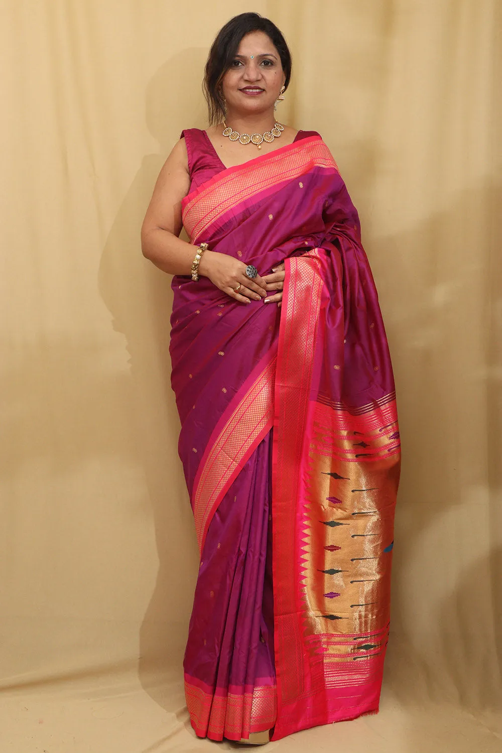 Elegant Design - Purple Paithani Silk Peacock Design Saree