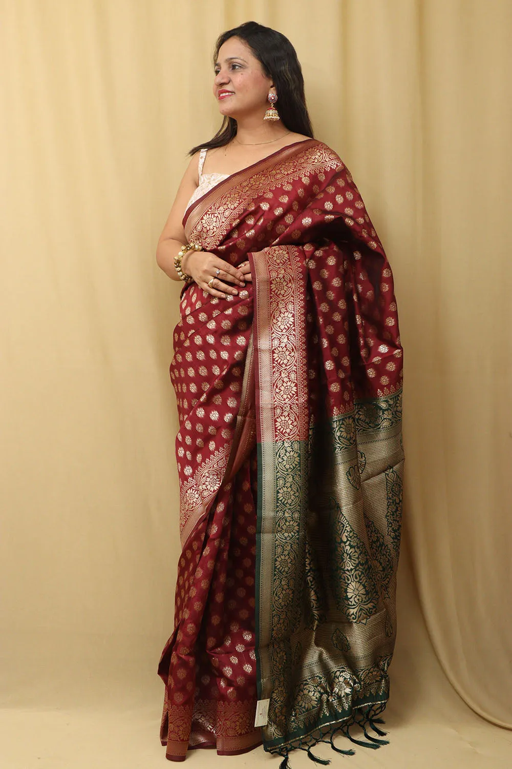 Elegant Maroon Banarasi Cotton Silk Saree: A Timeless Classic