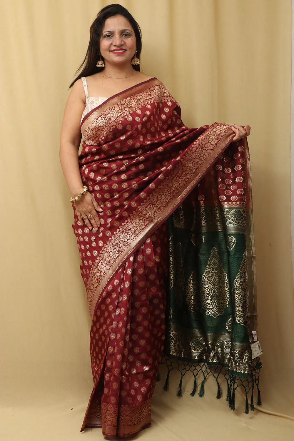 Elegant Maroon Banarasi Cotton Silk Saree: A Timeless Classic