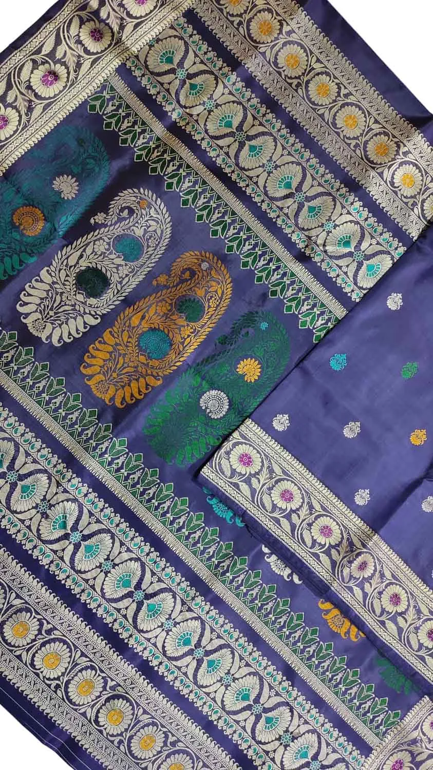 Elegant Purple Baluchari Silk Meenakari Saree: Handloom Beauty