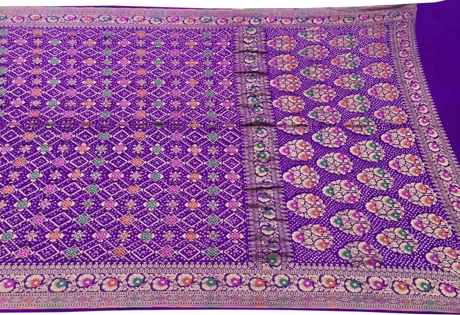 Elegant Purple Banarasi Bandhani Pure Georgette Saree