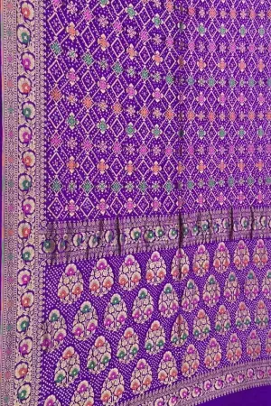 Elegant Purple Banarasi Bandhani Pure Georgette Saree