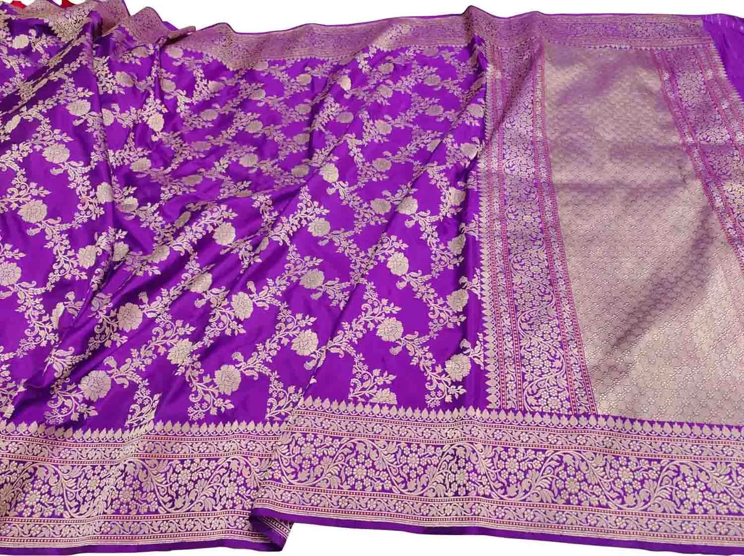 Elegant Purple Banarasi Handloom Pure Katan Silk Kadwa Jangla Saree
