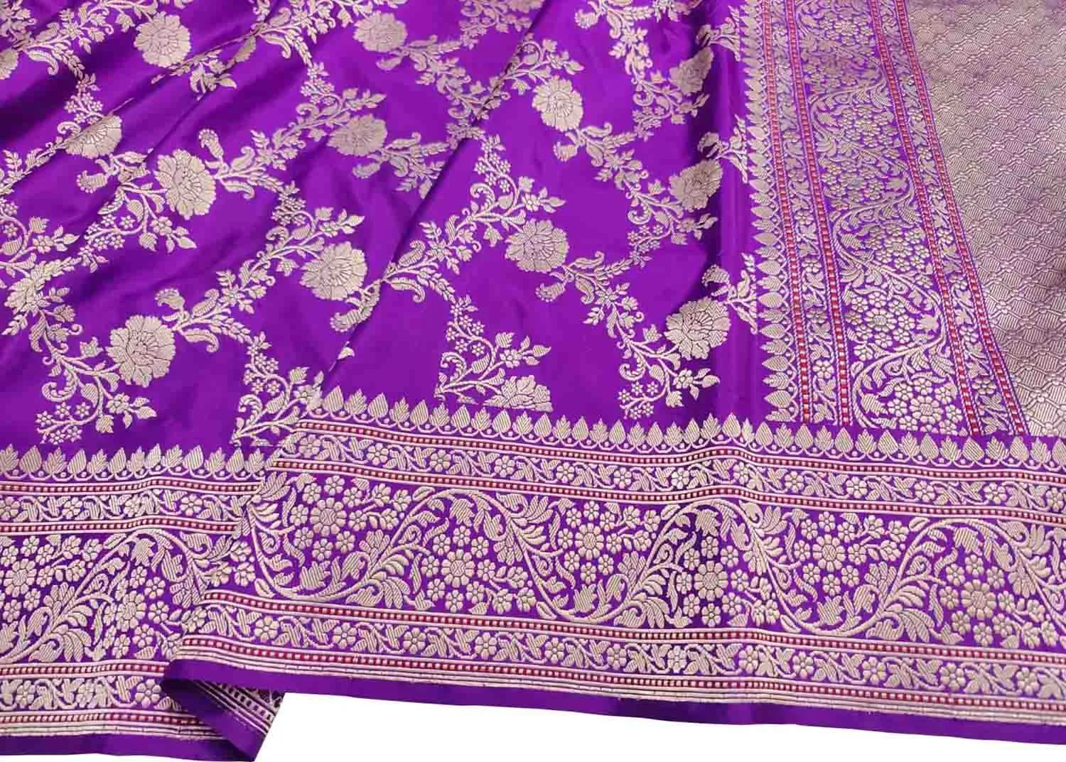 Elegant Purple Banarasi Handloom Pure Katan Silk Kadwa Jangla Saree