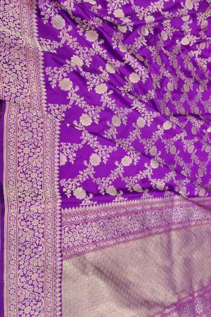 Elegant Purple Banarasi Handloom Pure Katan Silk Kadwa Jangla Saree