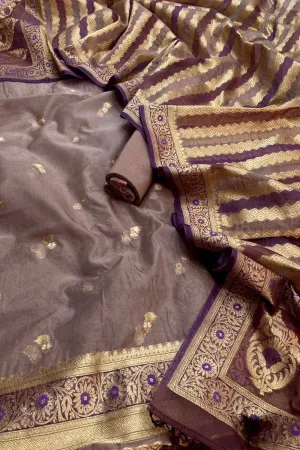 Elegant Purple Banarasi Organza Silk Suit Set