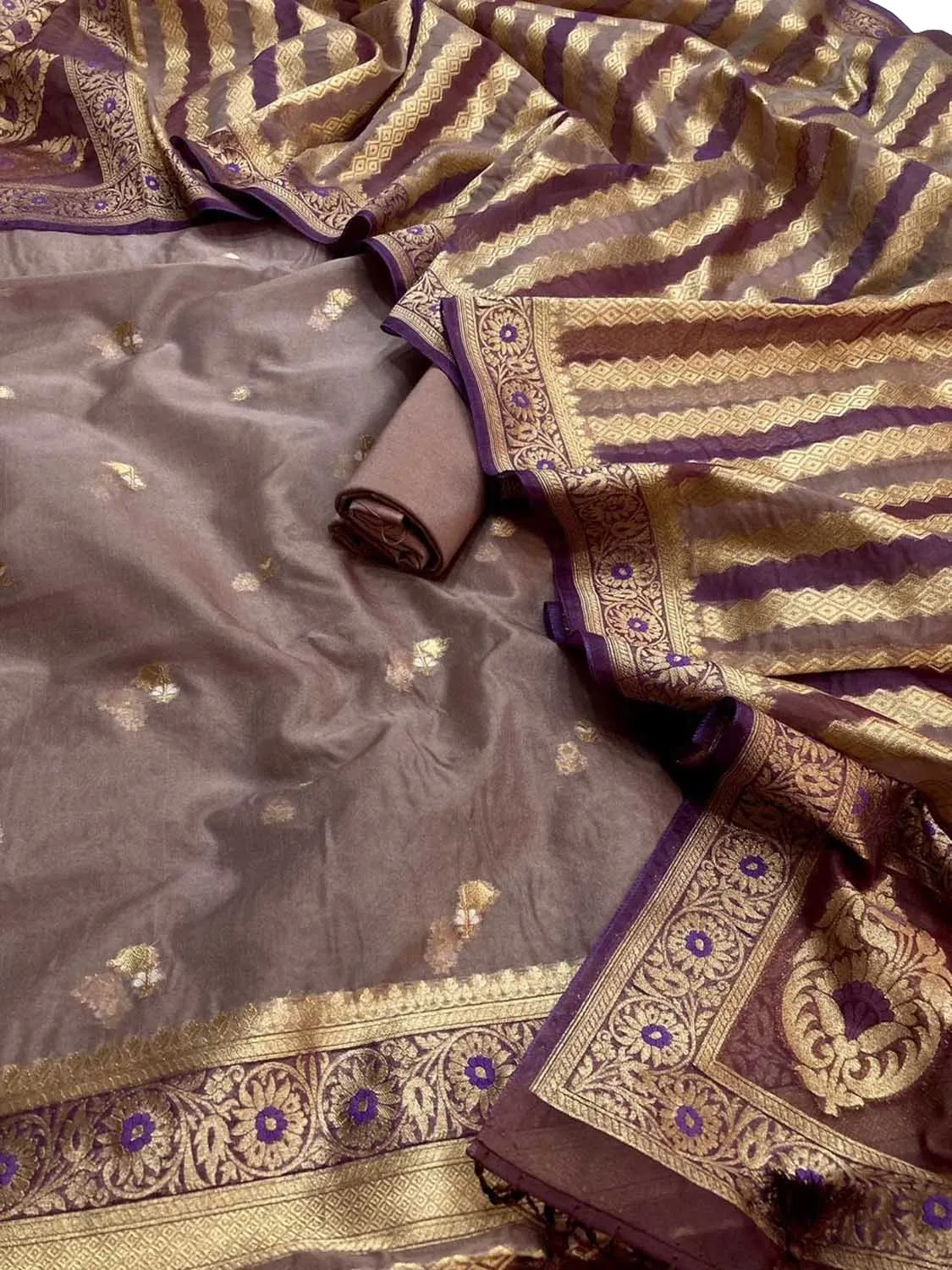 Elegant Purple Banarasi Organza Silk Suit Set