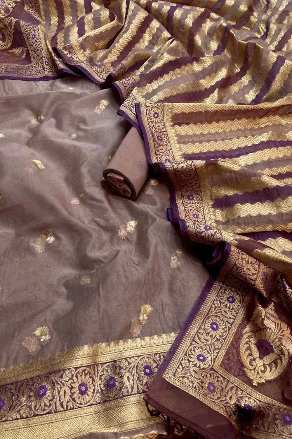 Elegant Purple Banarasi Organza Silk Suit Set