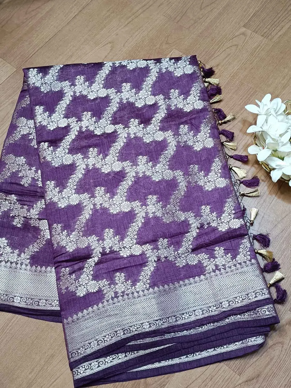 Elegant Purple Moonga Silk Banarasi Saree