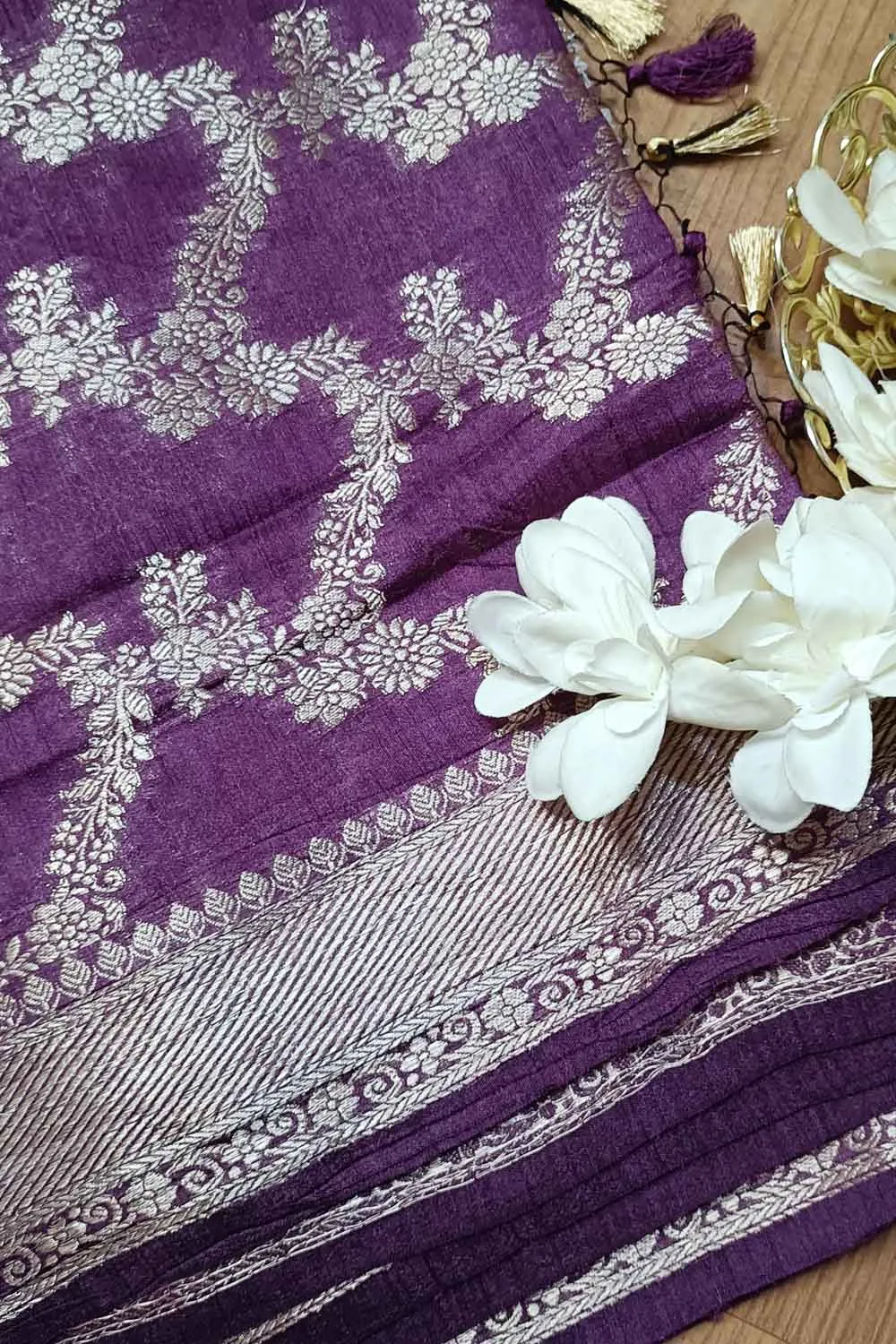 Elegant Purple Moonga Silk Banarasi Saree